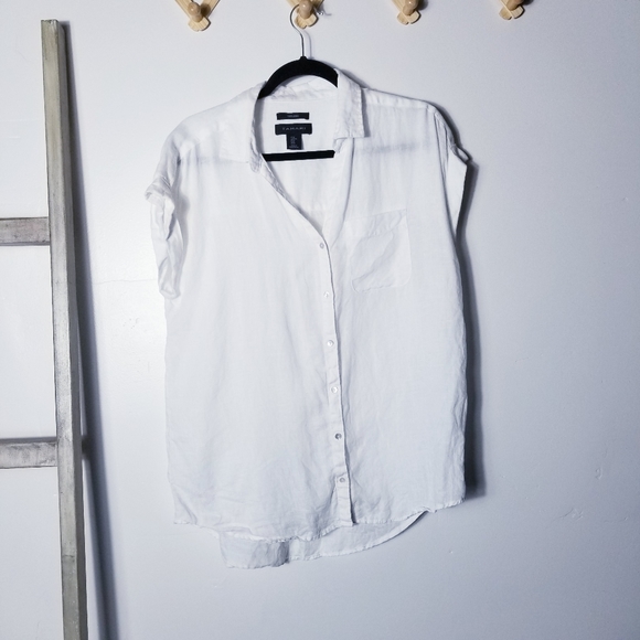Tahari Tops - TAHARI WHITE 100% LINEN BUTTON DOWN CUFFED SLEEVE BLOUSE SIZE MEDIUM